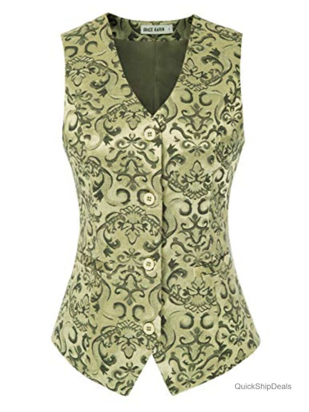 Womens Waistcoat Vest Vintage Steampunk Jacquard Button Up Sleeveless Office